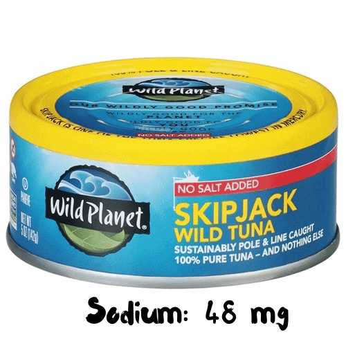 can of Wild Planet Skip Jack NSA tuna with sodium