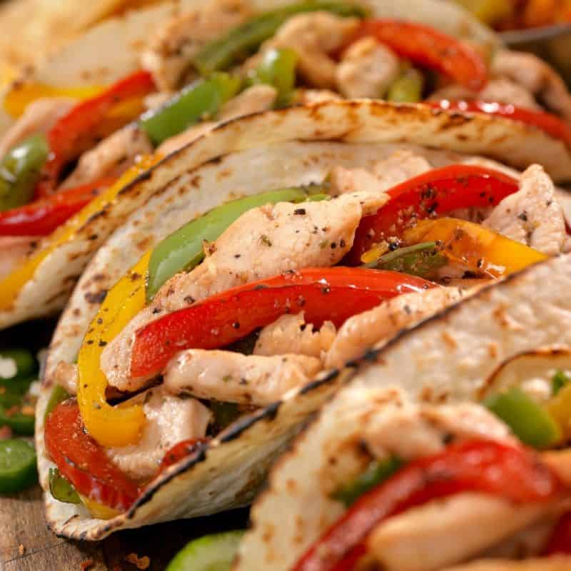 Assembled chicken fajitas