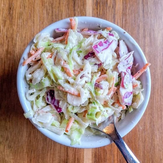 American coleslaw in white dish